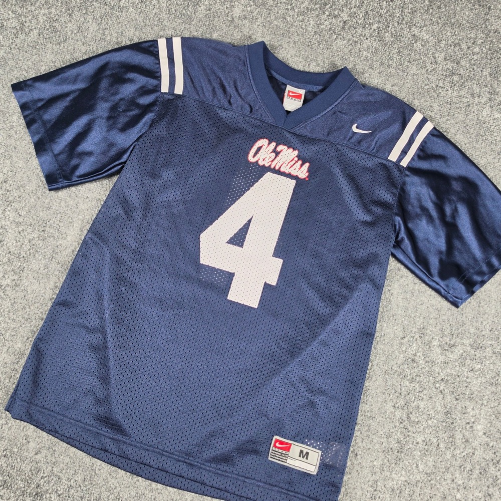 Vintage Nike Ole Miss Rebels Football Jersey Kids M Navy #4 NCAA Youth